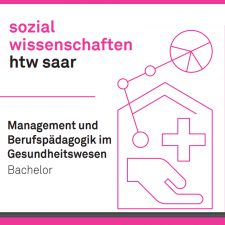 Grafik mit pinkfarbenem Logo und Text Sozialwissenschaften Management und Berufspädagogik im Gesundheitswesen